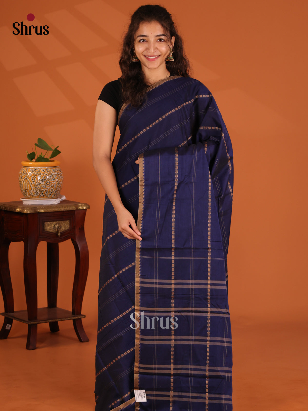 Blue - Narayanpet Cotton Saree - Shop on Shrus.com