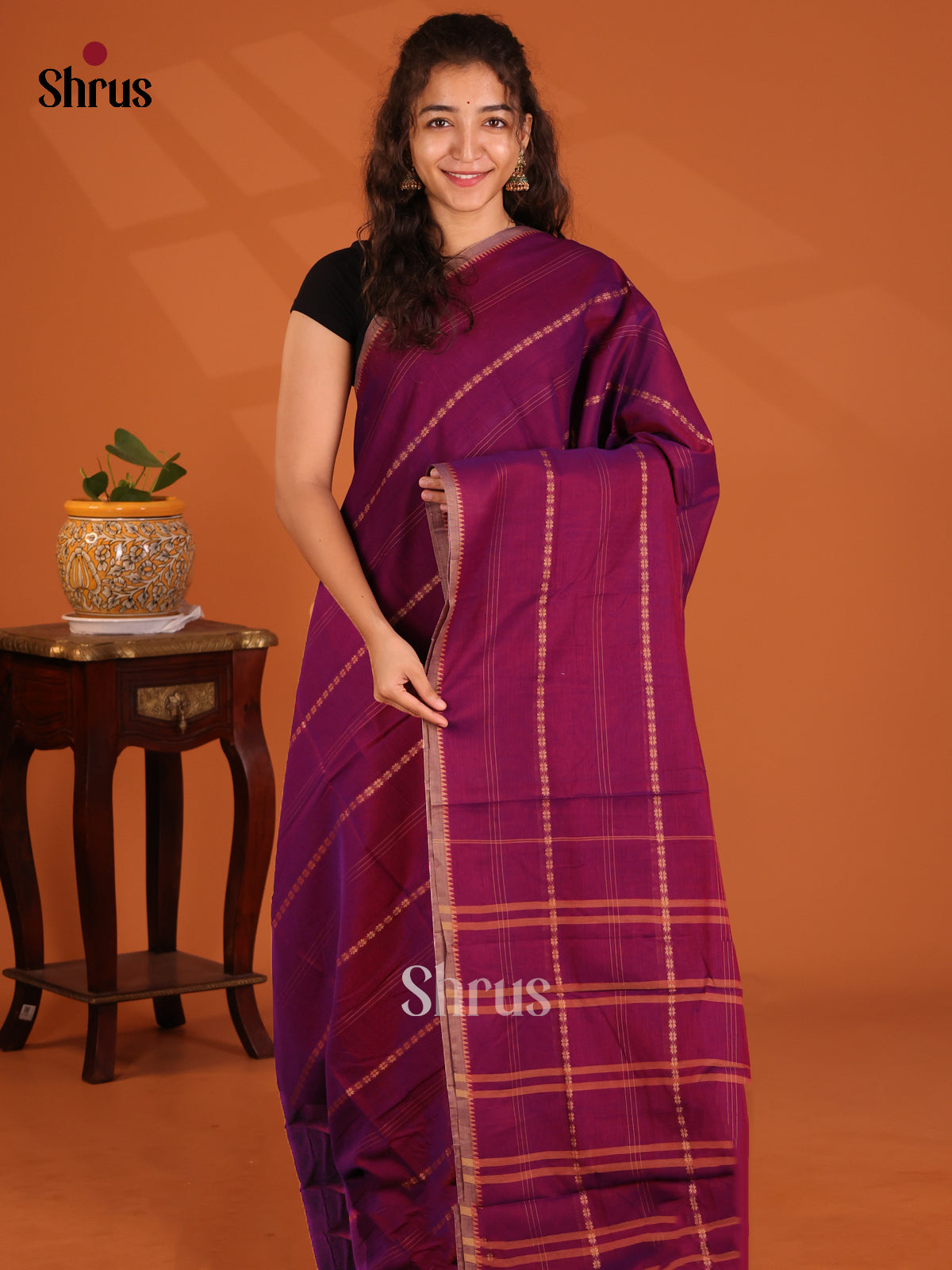 Purple - Narayanpet Cotton Saree - Shop on Shrus.com