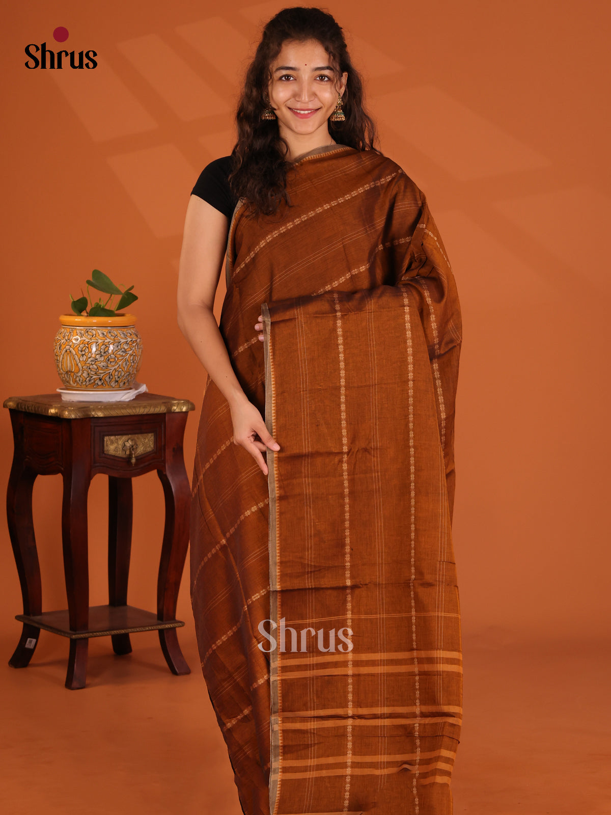 Brown - Narayanpet Cotton Saree - Shop on Shrus.com
