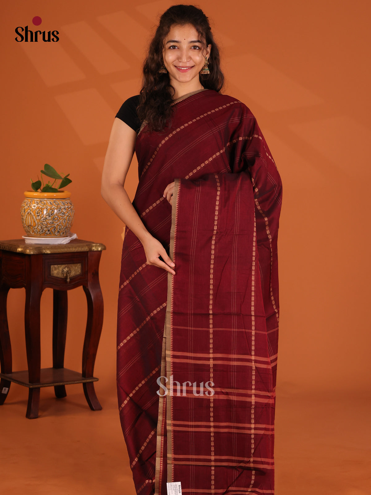 Maroon - Narayanpet Cotton Saree - Shop on Shrus.com