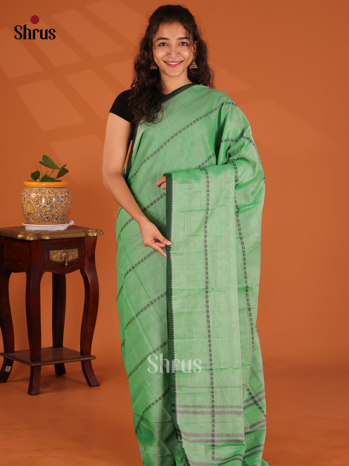 Pista Green - Narayanpet Cotton Saree - Shop on Shrus.com
