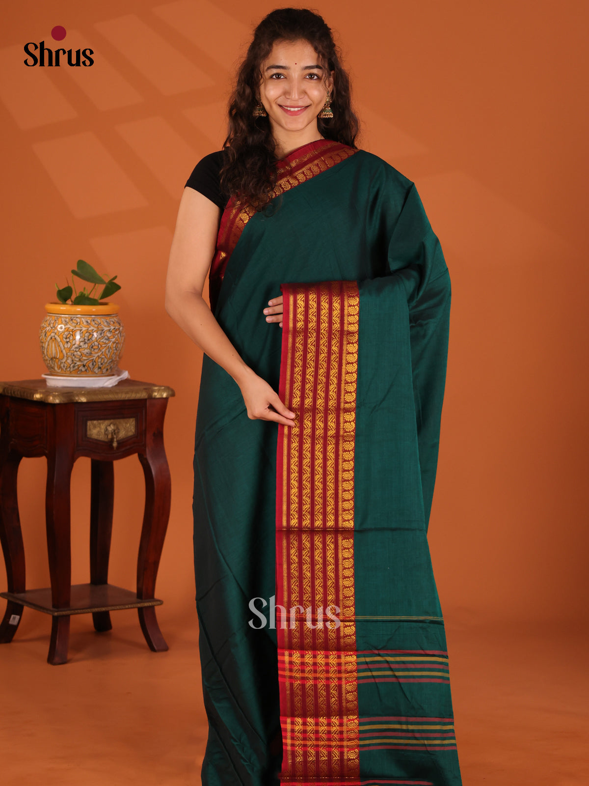 Green with Maroon - Narayanpet Cotton Saree - Shop on Shrus.com