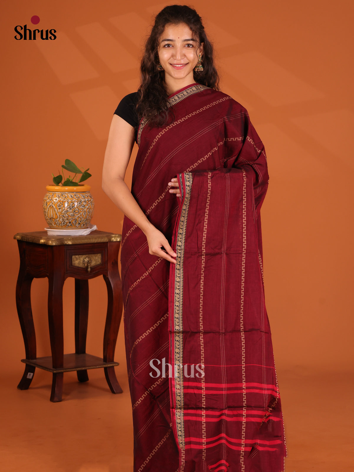 Maroon - Narayanpet Cotton Saree - Shop on Shrus.com