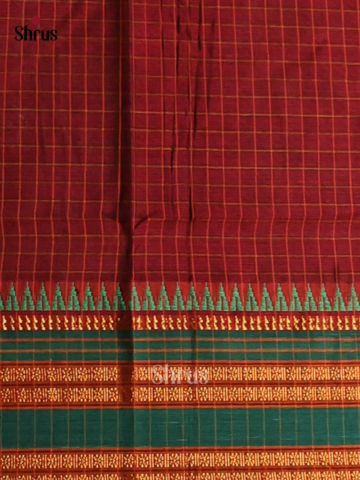 Maroon with Green - Narayanpet Cotton Saree - Shop on Shrus.com