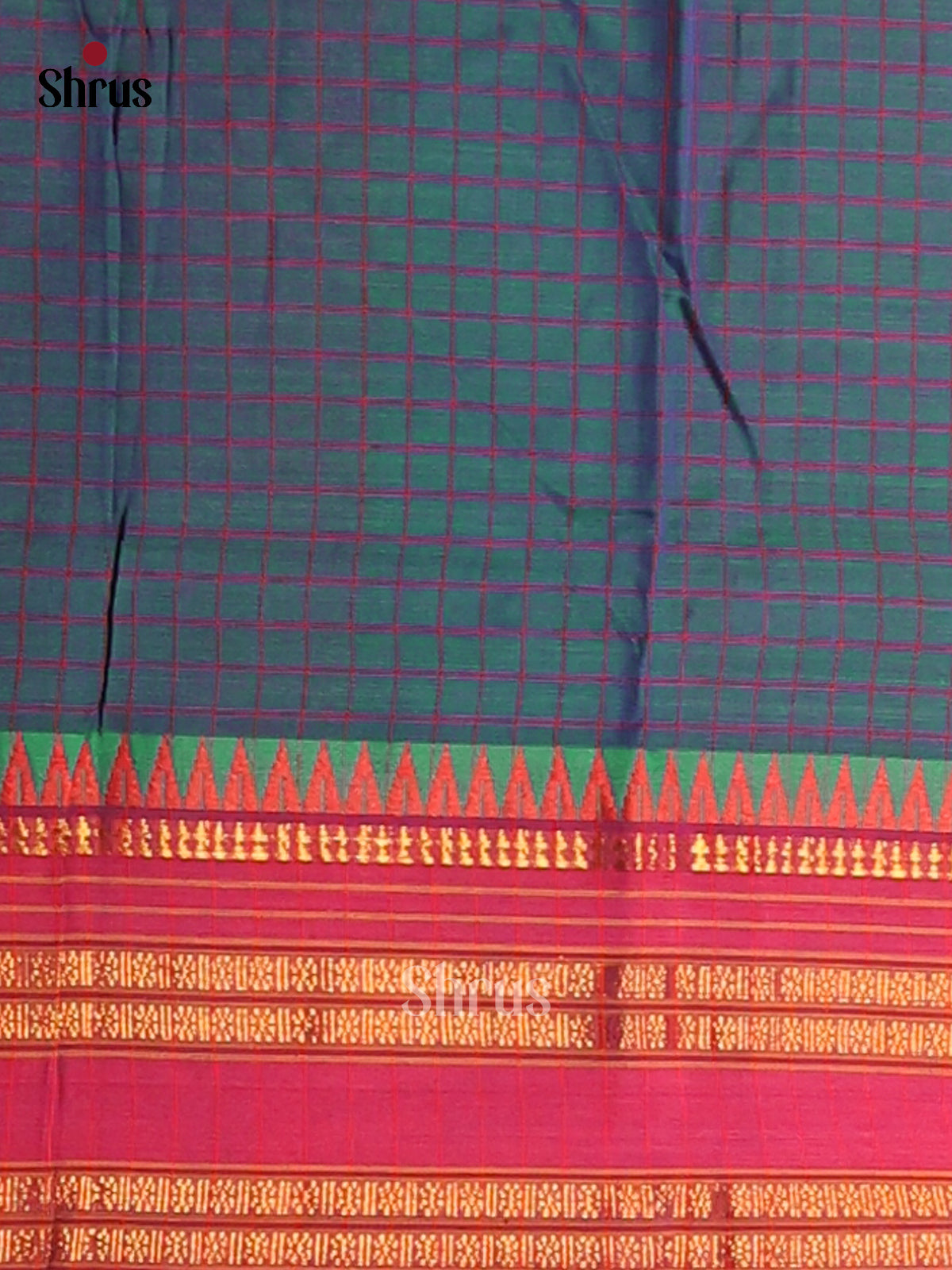 Peacock Green with Maroon - Narayanpet Cotton Saree - Shop on Shrus.com
