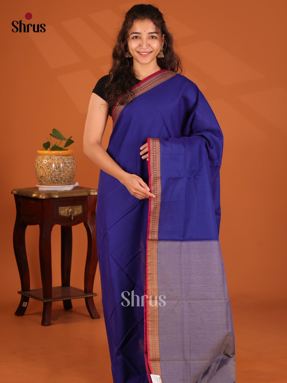 Blue with Maroon - Narayanpet Cotton Saree - Shop on Shrus.com