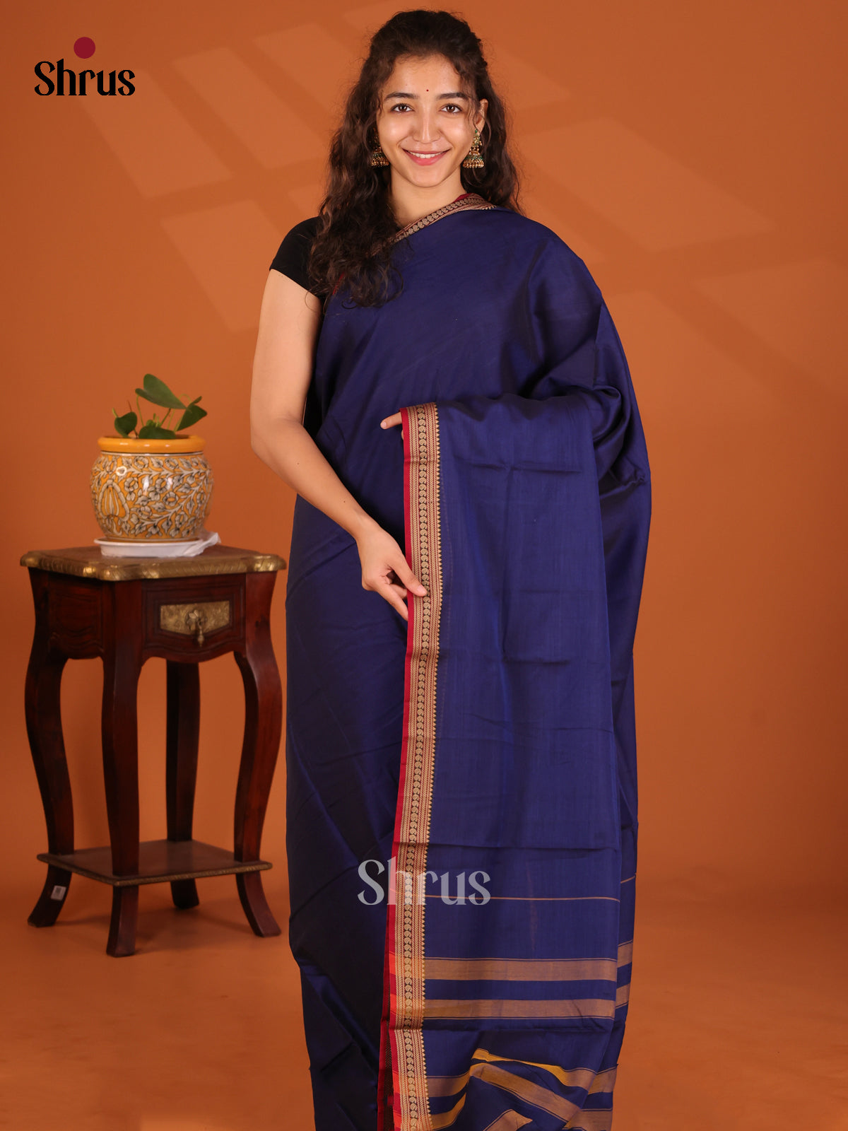 Blue with Red - Narayanpet Cotton Saree - Shop on Shrus.com