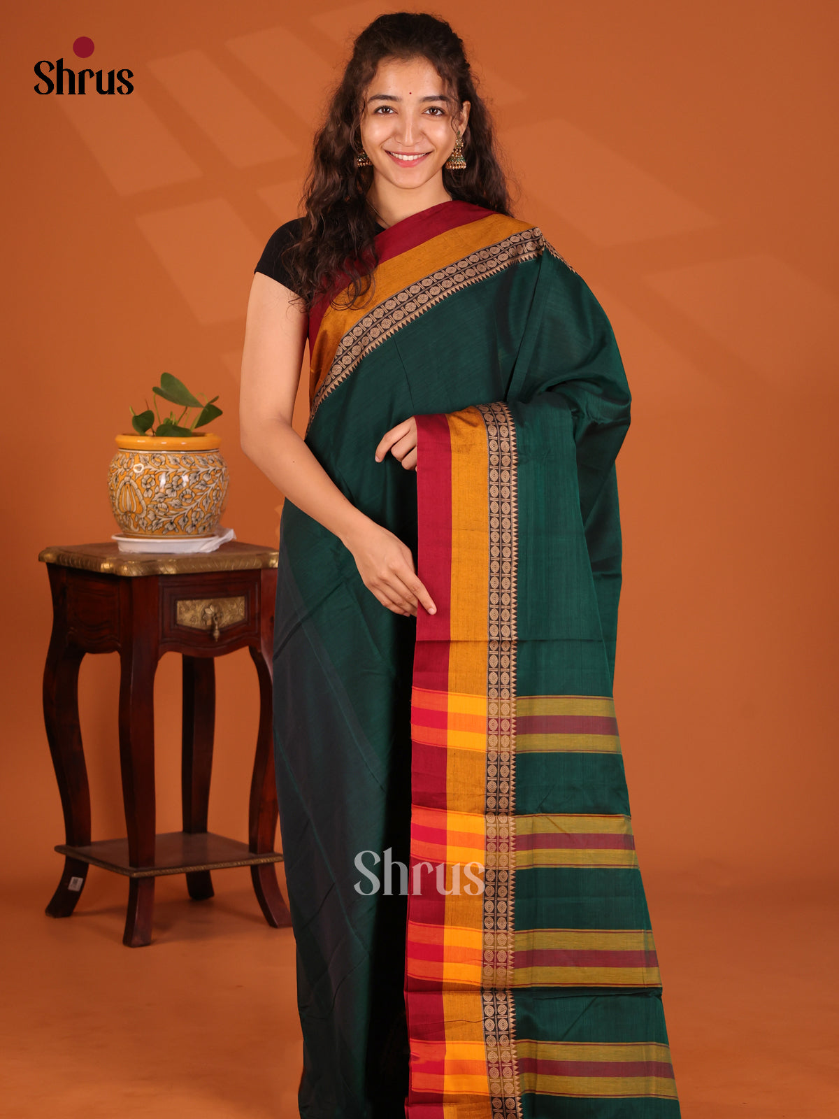 Green with Maroon - Narayanpet Cotton Saree - Shop on Shrus.com