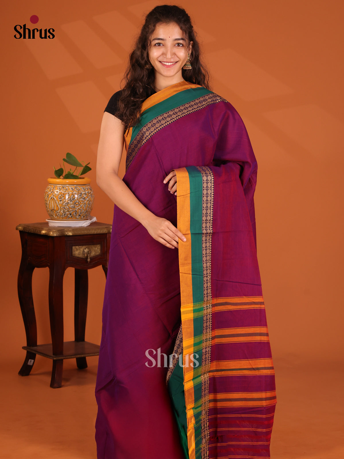 Purple & Green - Narayanpet Cotton Saree - Shop on Shrus.com