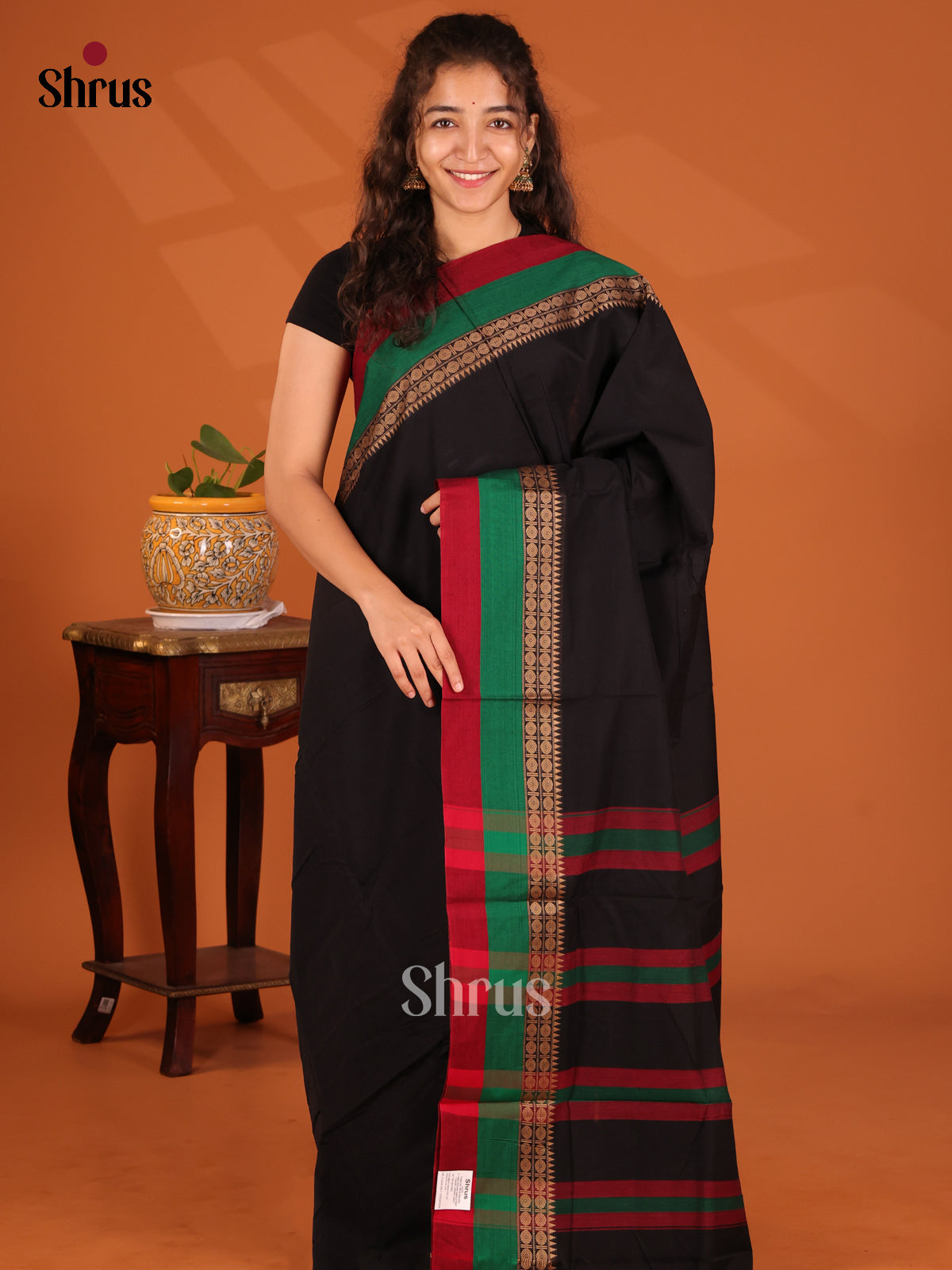 Black with Green - Narayanpet Cotton Saree - Shop on Shrus.com