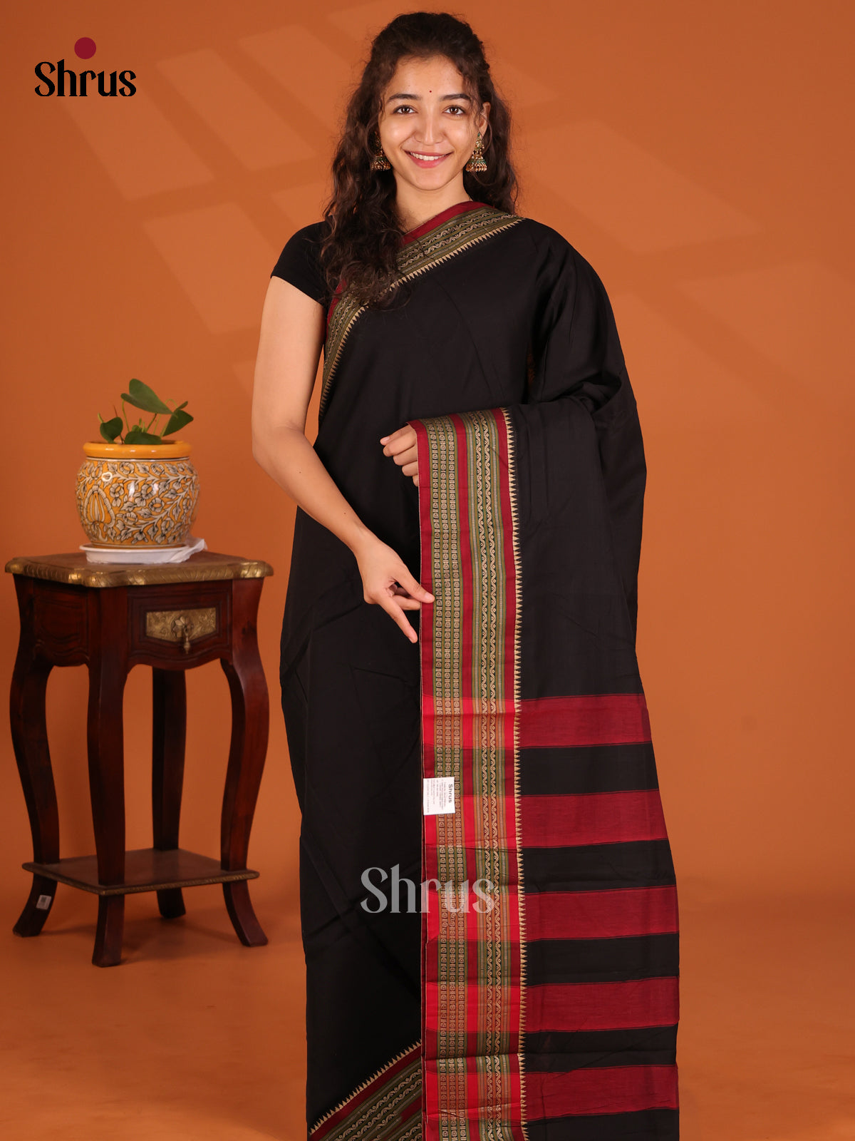Black with Maroon - Narayanpet Cotton Saree - Shop on Shrus.com