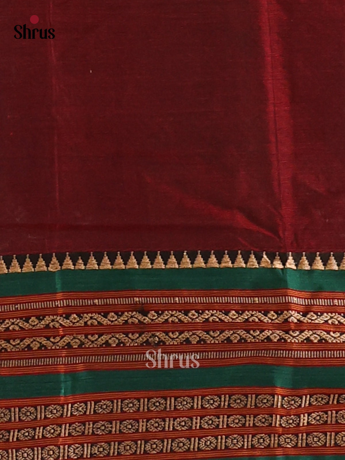 Maroon with Green - Narayanpet Cotton Saree - Shop on Shrus.com