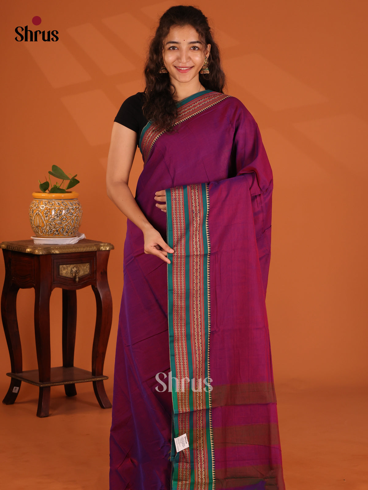 Purple with Green - Narayanpet Cotton Saree - Shop on Shrus.com