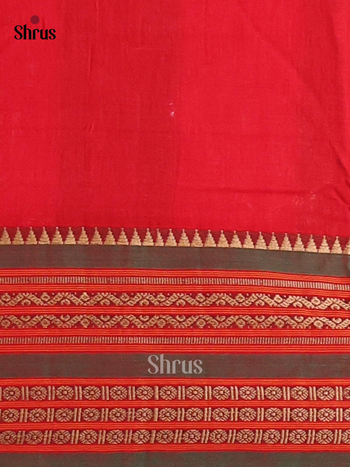 Red with Green - Narayanpet Cotton Saree - Shop on Shrus.com
