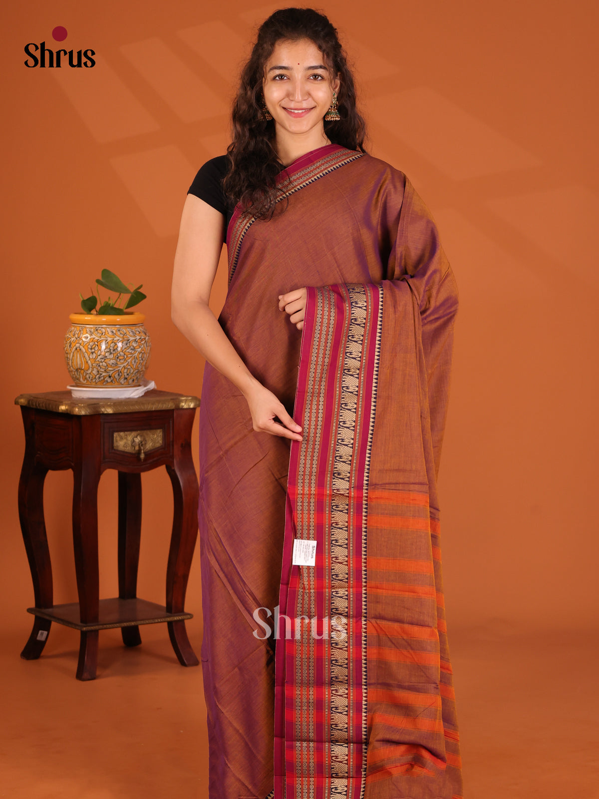 Brown & Maroon - Narayanpet Cotton Saree - Shop on Shrus.com