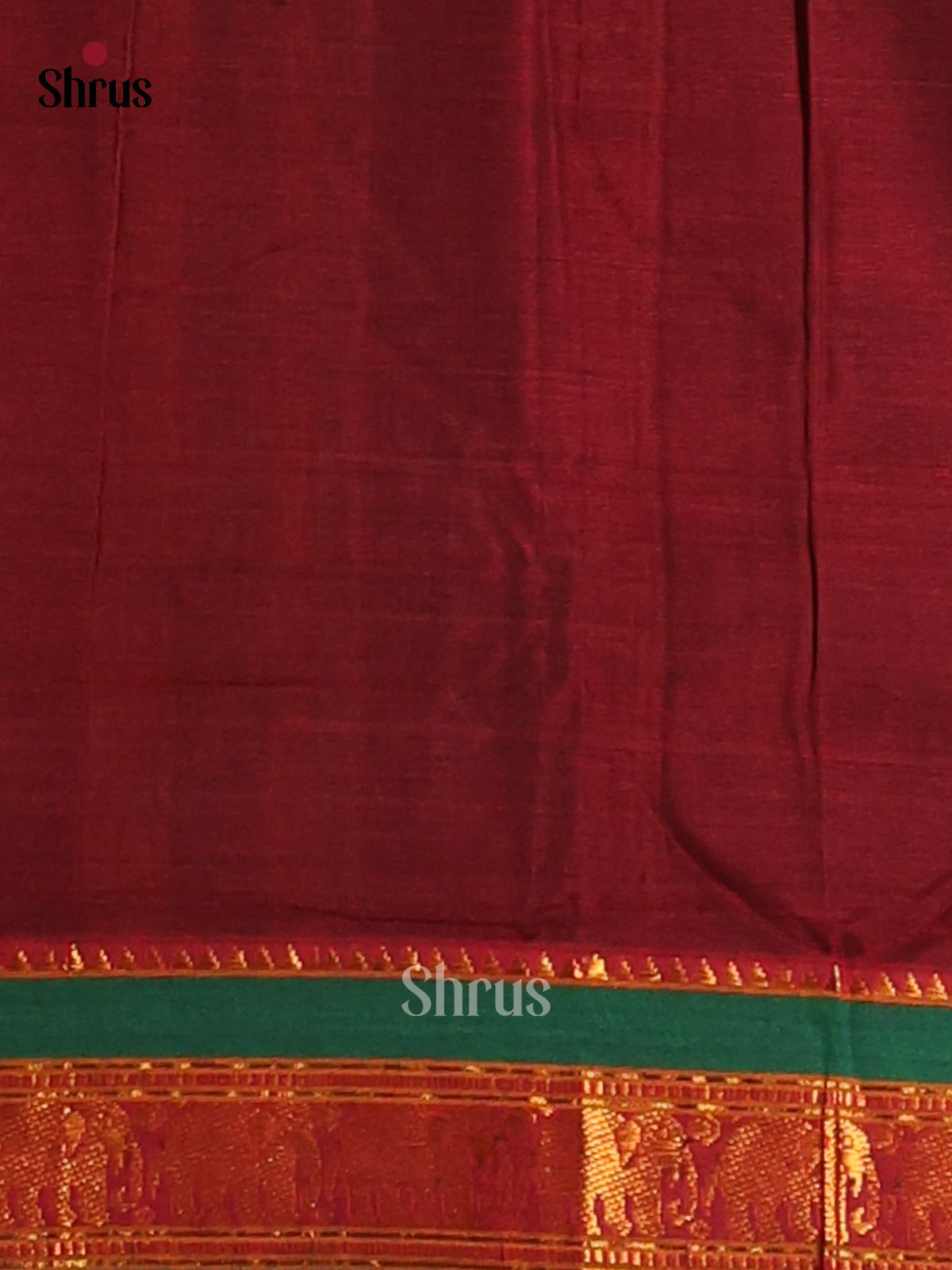 Maroon with Green - Narayanpet Cotton Saree - Shop on Shrus.com