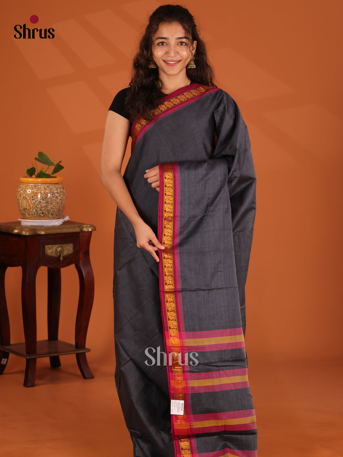 Black with Maroon - Narayanpet Cotton Saree - Shop on Shrus.com