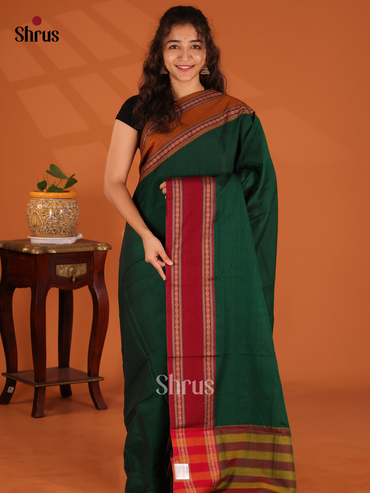 Green with Maroon- Narayanpet Cotton Saree - Shop on Shrus.com