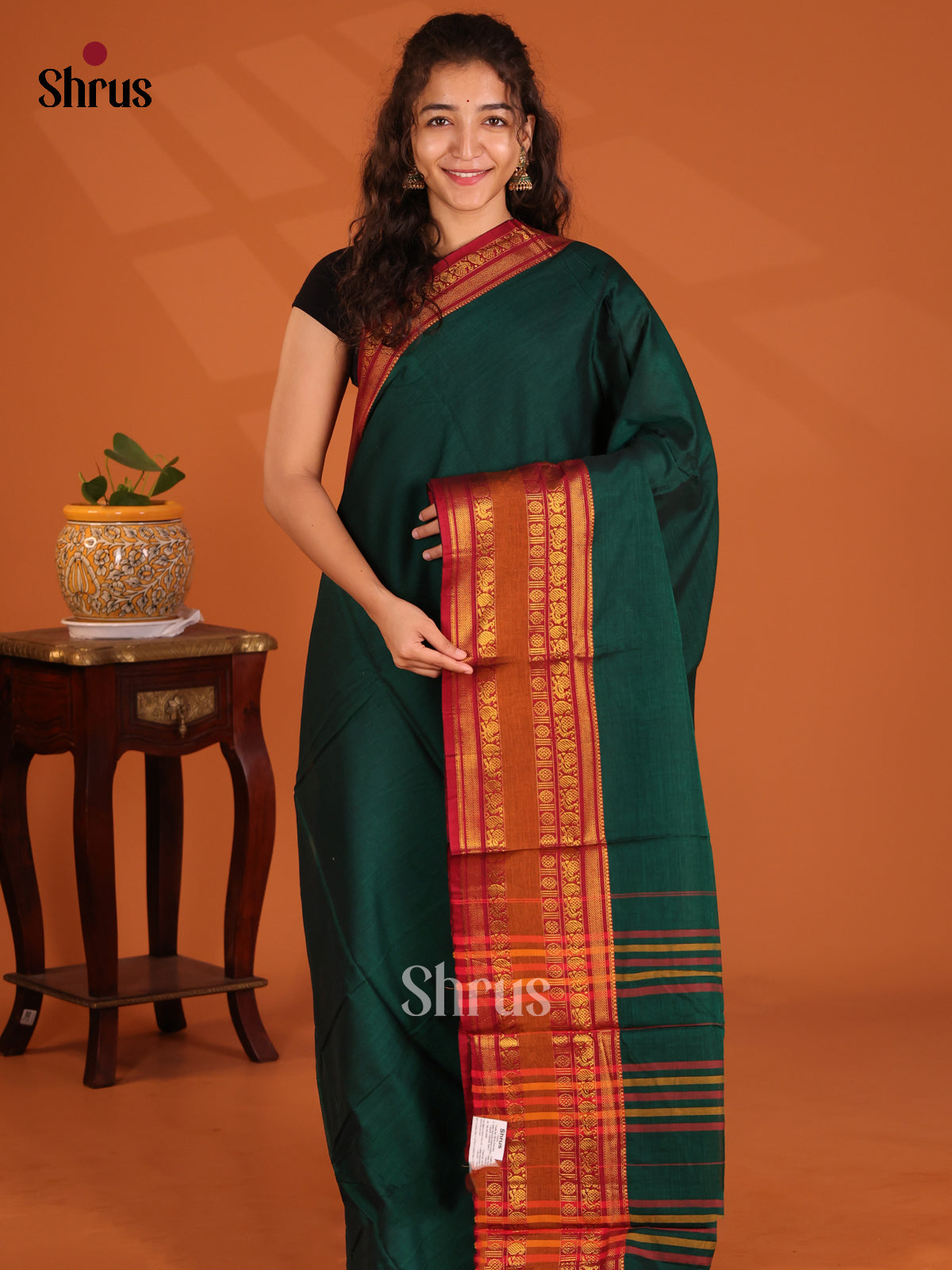 Green with Maroon - Narayanpet Cotton Saree - Shop on Shrus.com