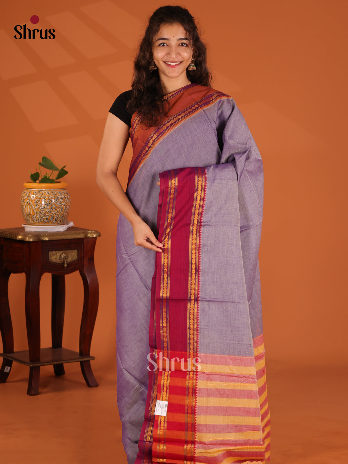 Purple with Maroon- Narayanpet Cotton Saree - Shop on Shrus.com