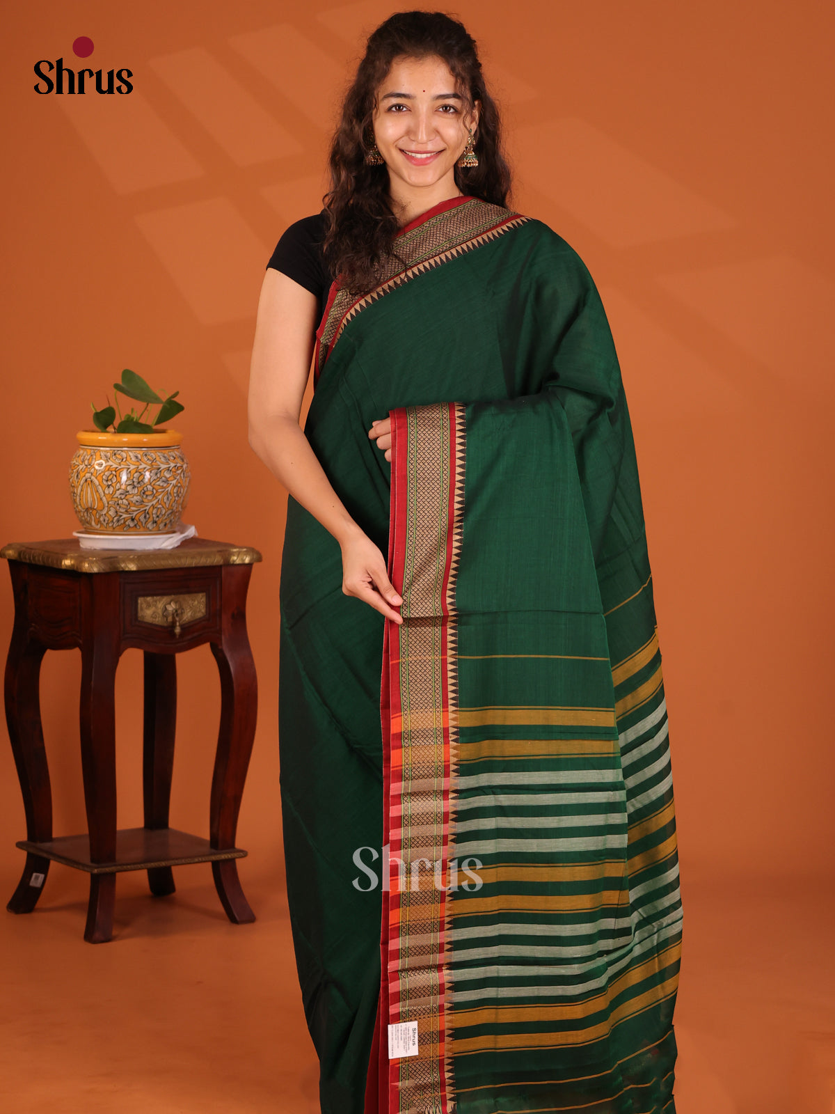 Green with Maroon - Narayanpet Cotton Saree - Shop on Shrus.com