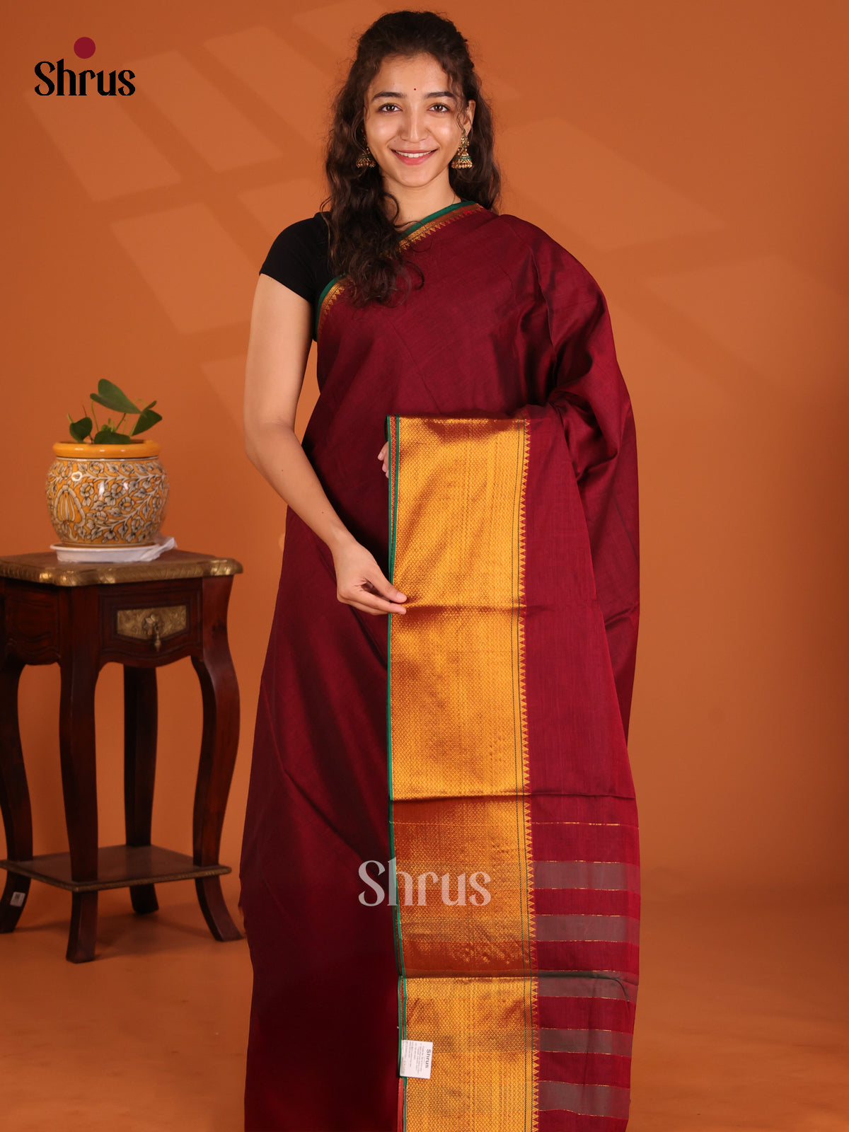 Maroon - Narayanpet Cotton Saree - Shop on Shrus.com