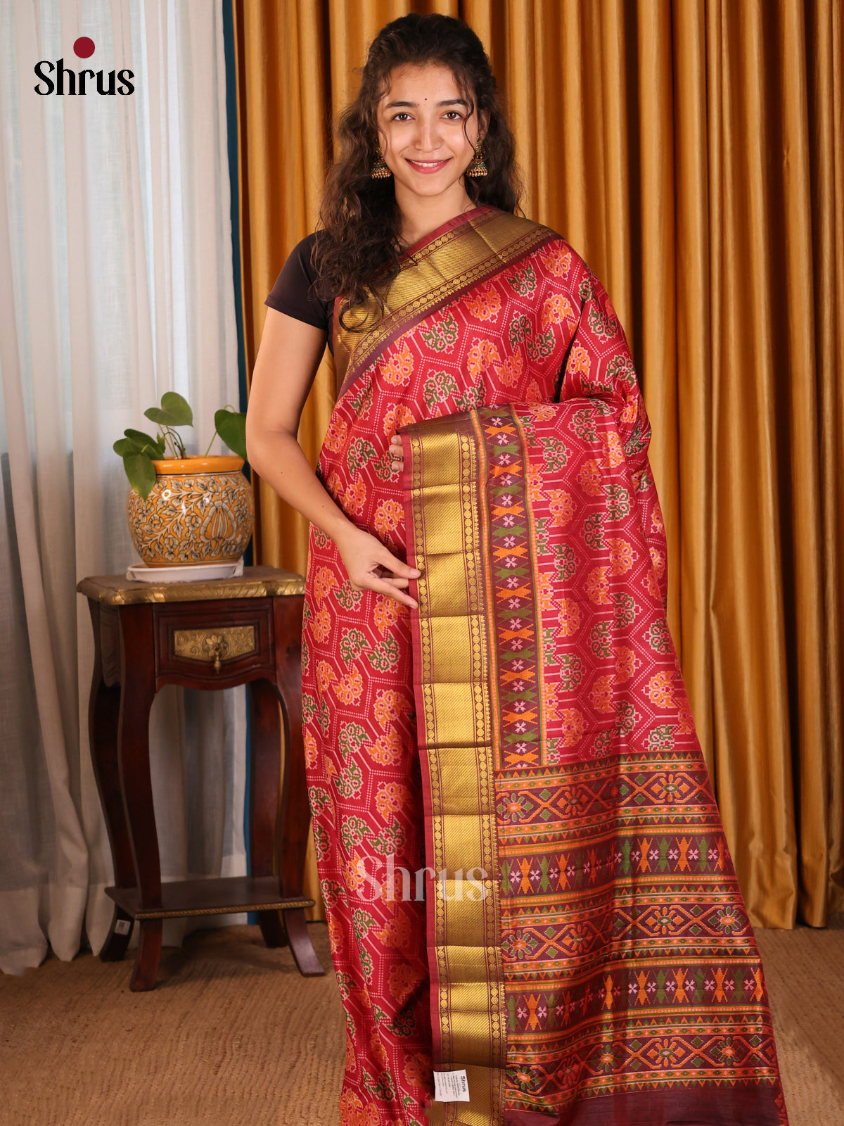Red & Maroon- Semi Patola Saree - Shop on Shrus.com