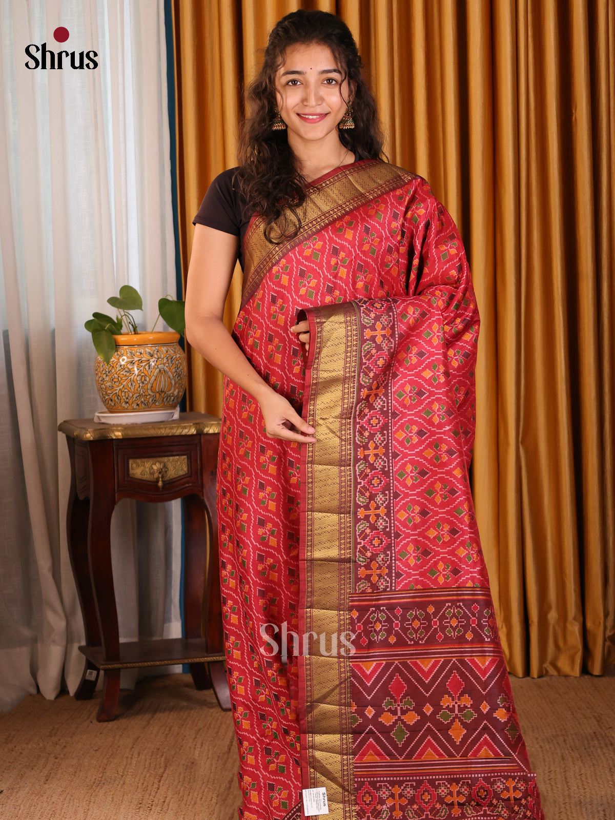 Red & Maroon- Semi Patola Saree - Shop on Shrus.com