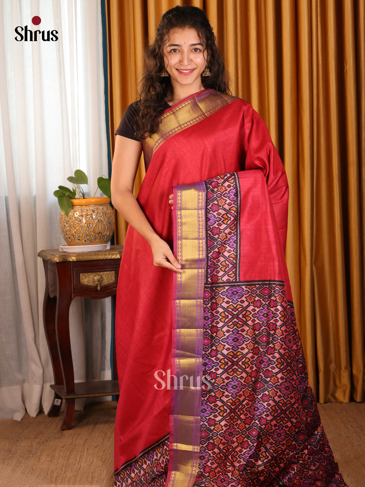 Red & Purple- Semi Patola Saree - Shop on Shrus.com