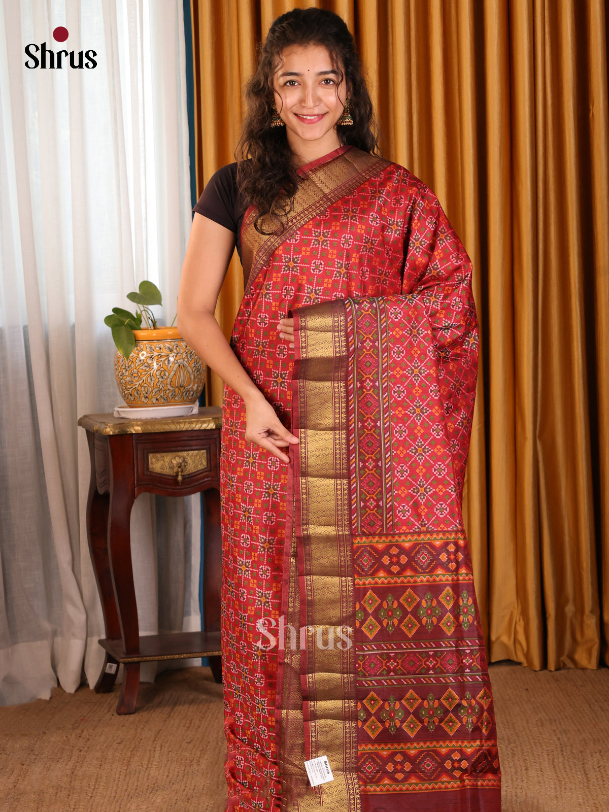 Red with Maroon - Semi Patola Saree - Shop on Shrus.com