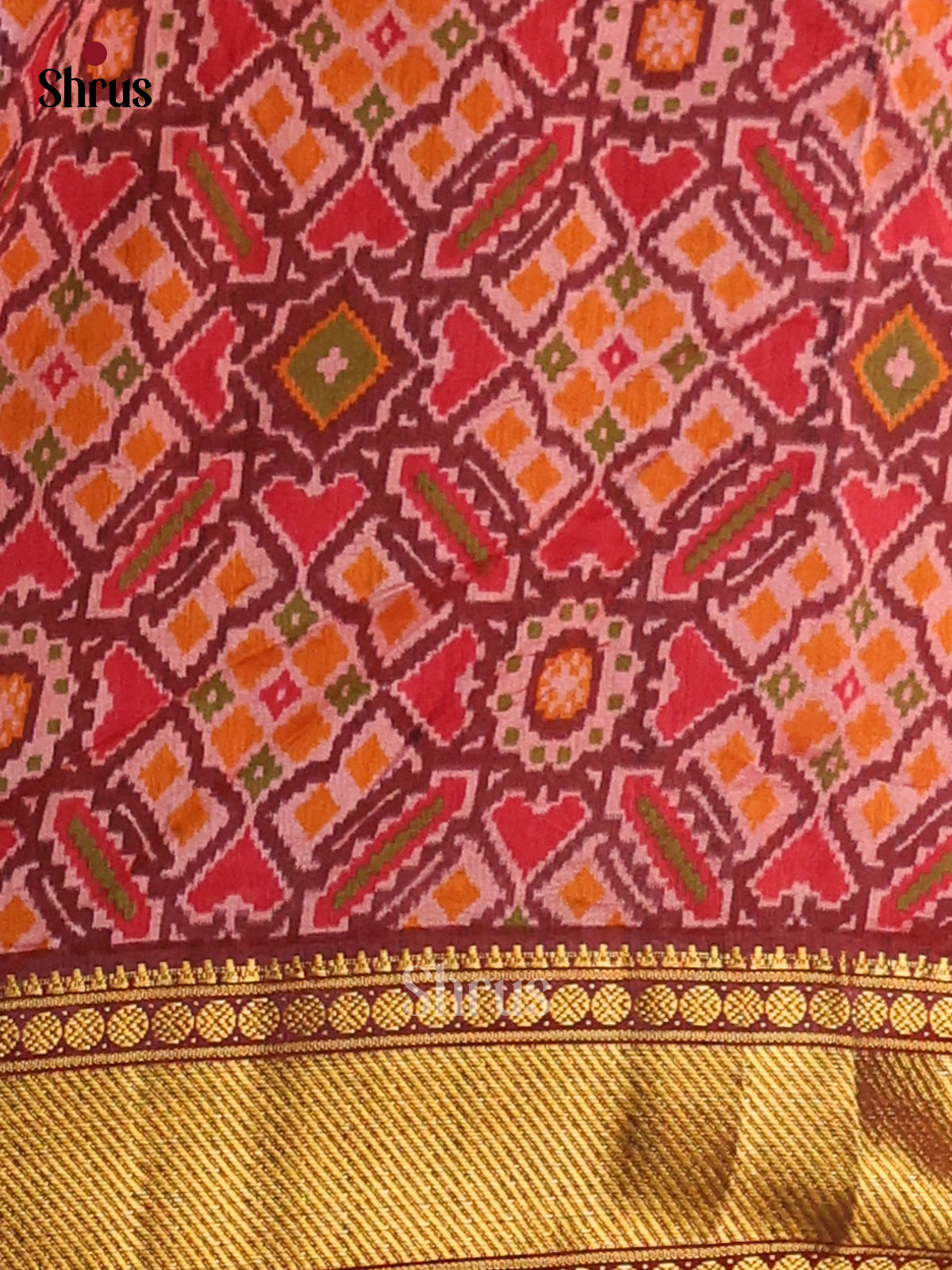 Red with Maroon- Semi Patola Saree - Shop on Shrus.com