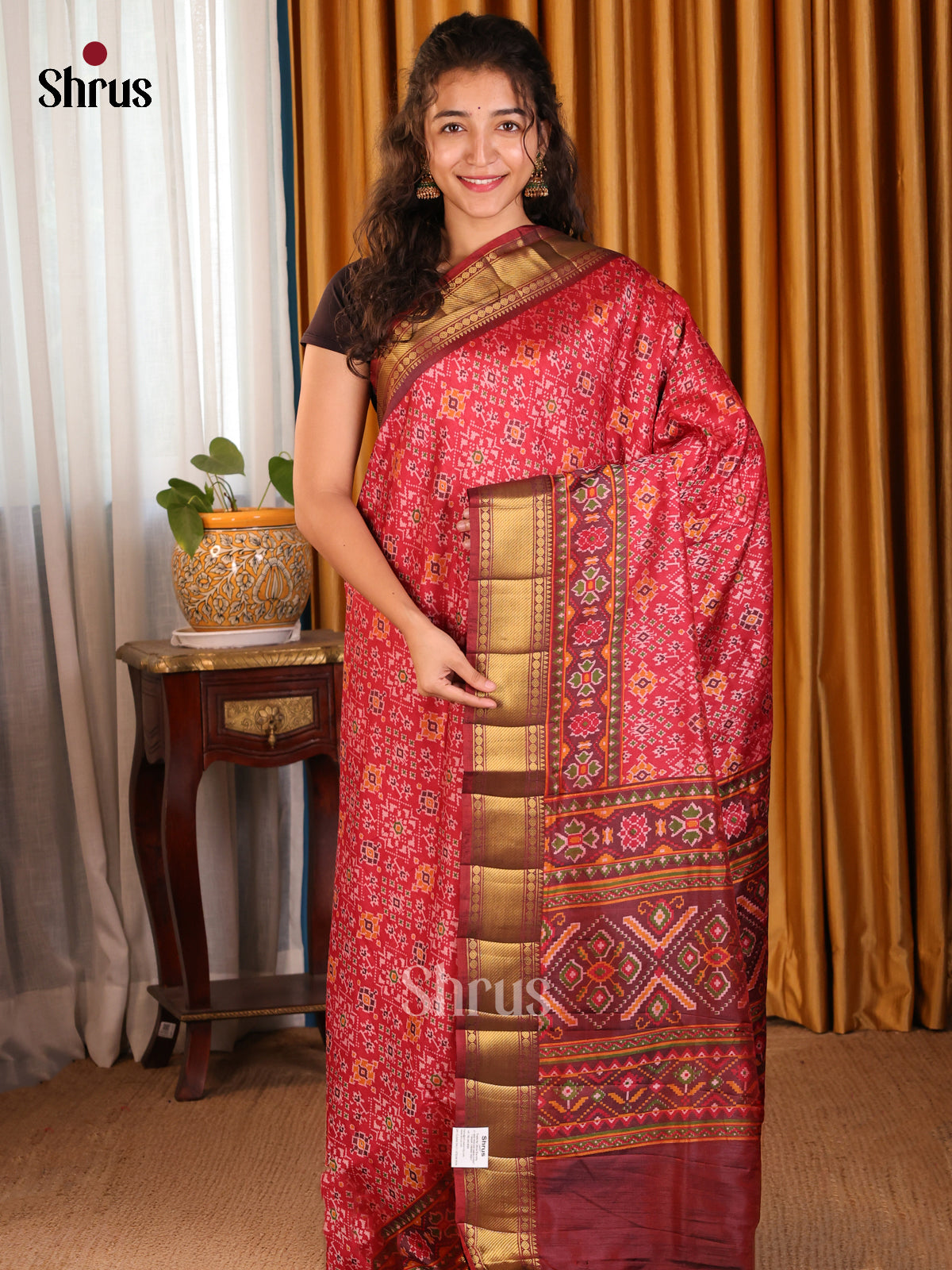 Red with Maroon - Semi Patola Saree - Shop on Shrus.com
