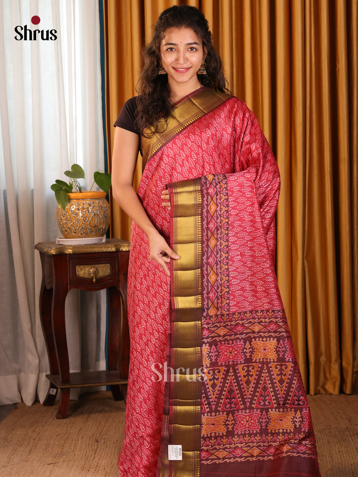 Red with Maroon - Semi Patola Saree - Shop on Shrus.com