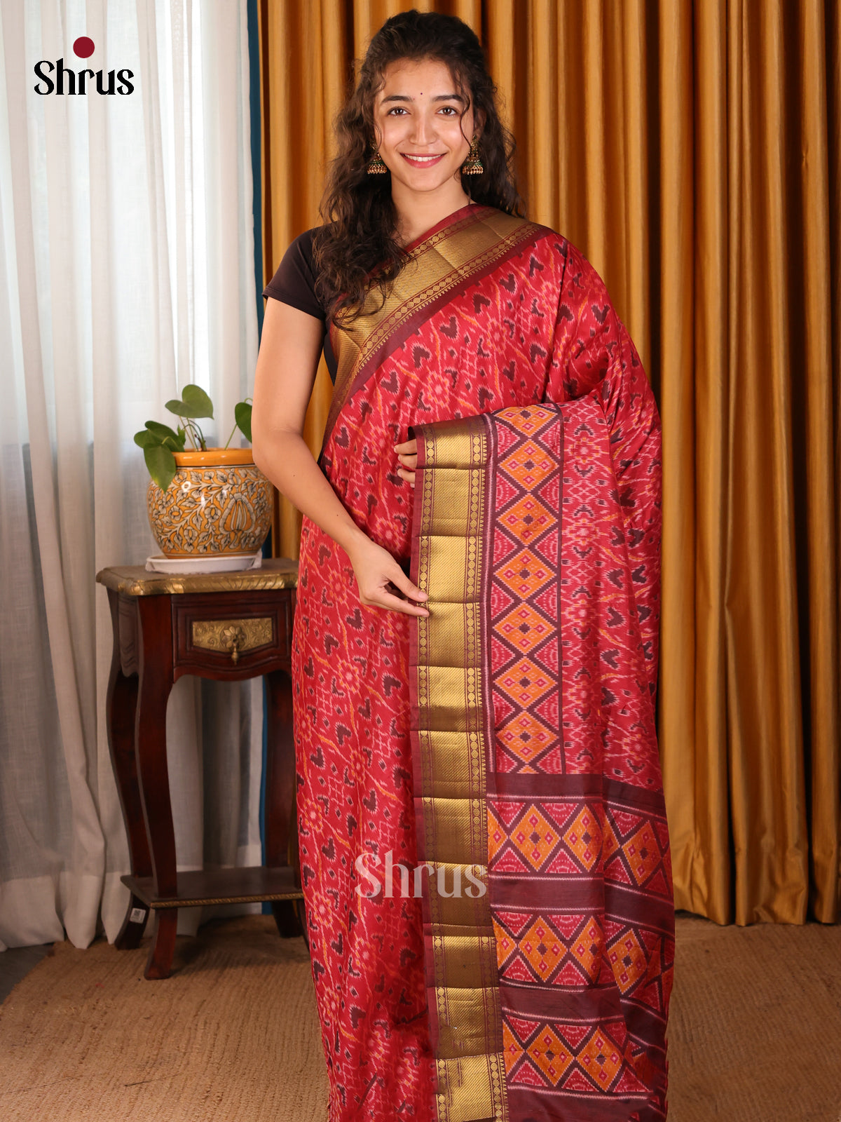 Red with Maroon - Semi Patola Saree - Shop on Shrus.com