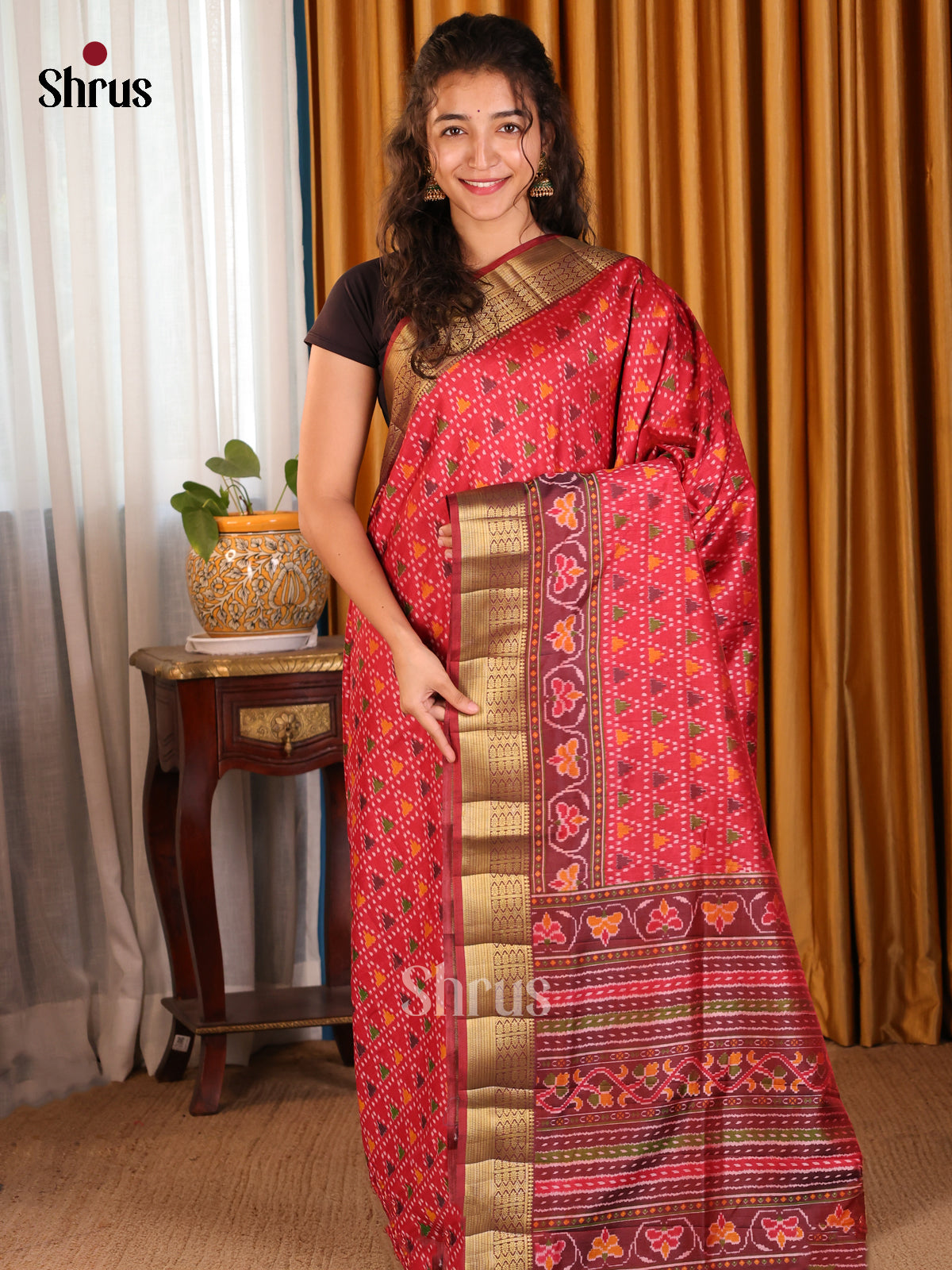 Red with Maroon - Semi Patola Saree - Shop on Shrus.com