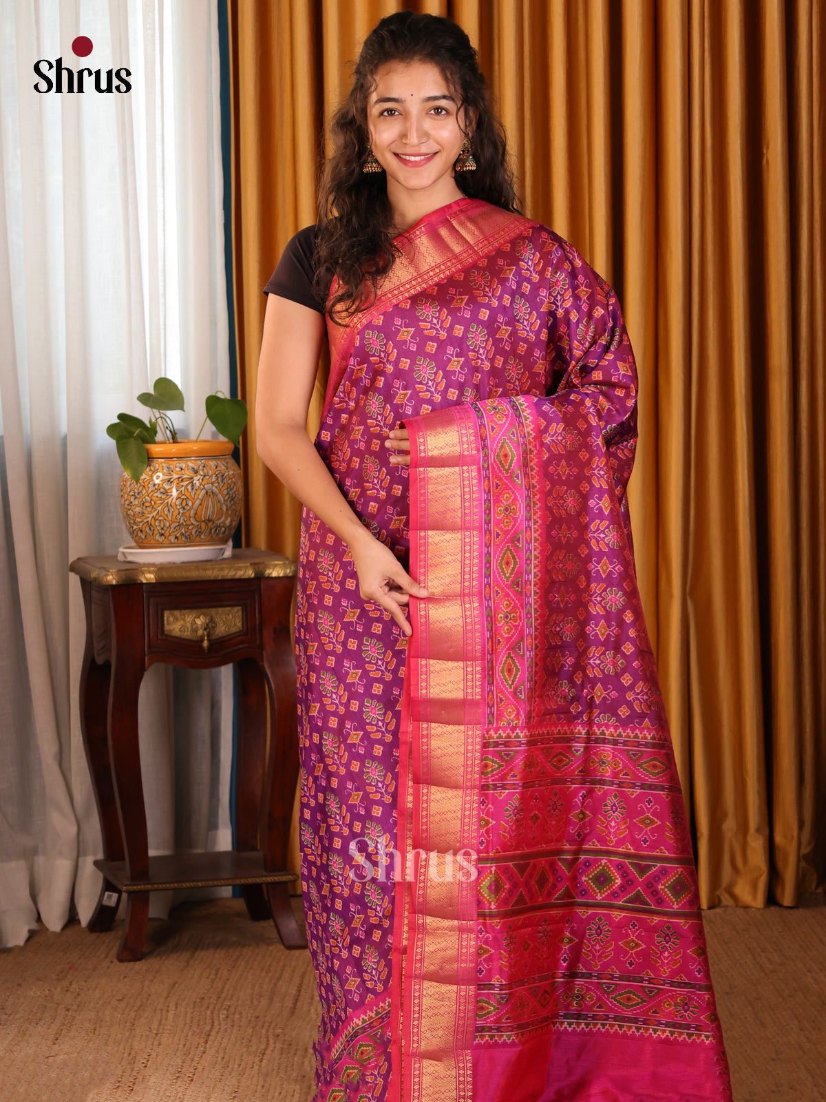 Purple with Pink - Semi Patola Saree - Shop on Shrus.com