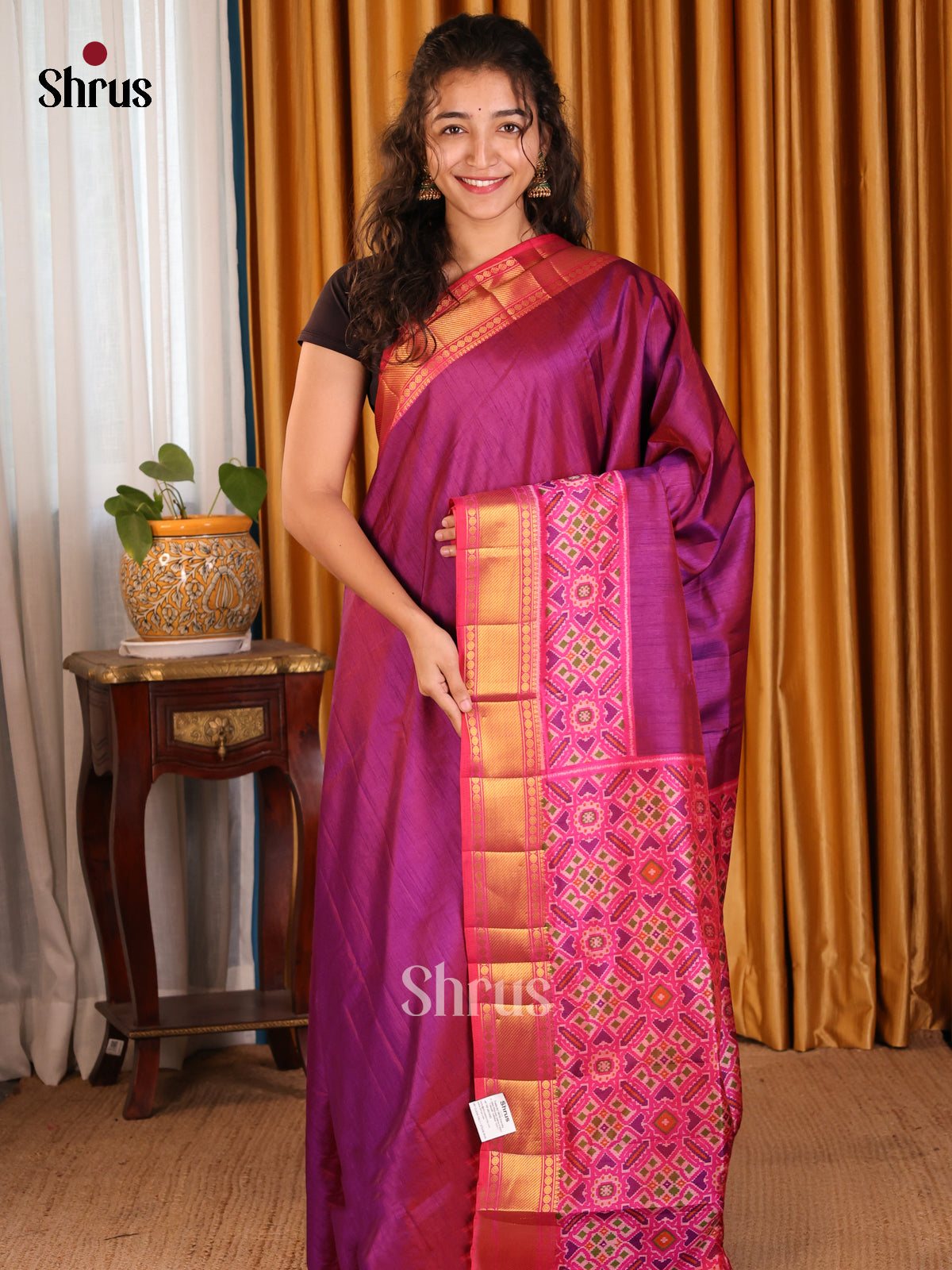 Purple & Pink - Semi Patola Saree - Shop on Shrus.com