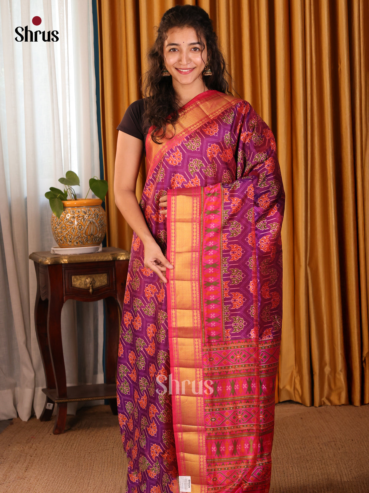 Purple & Pink - Semi Patola Saree - Shop on Shrus.com