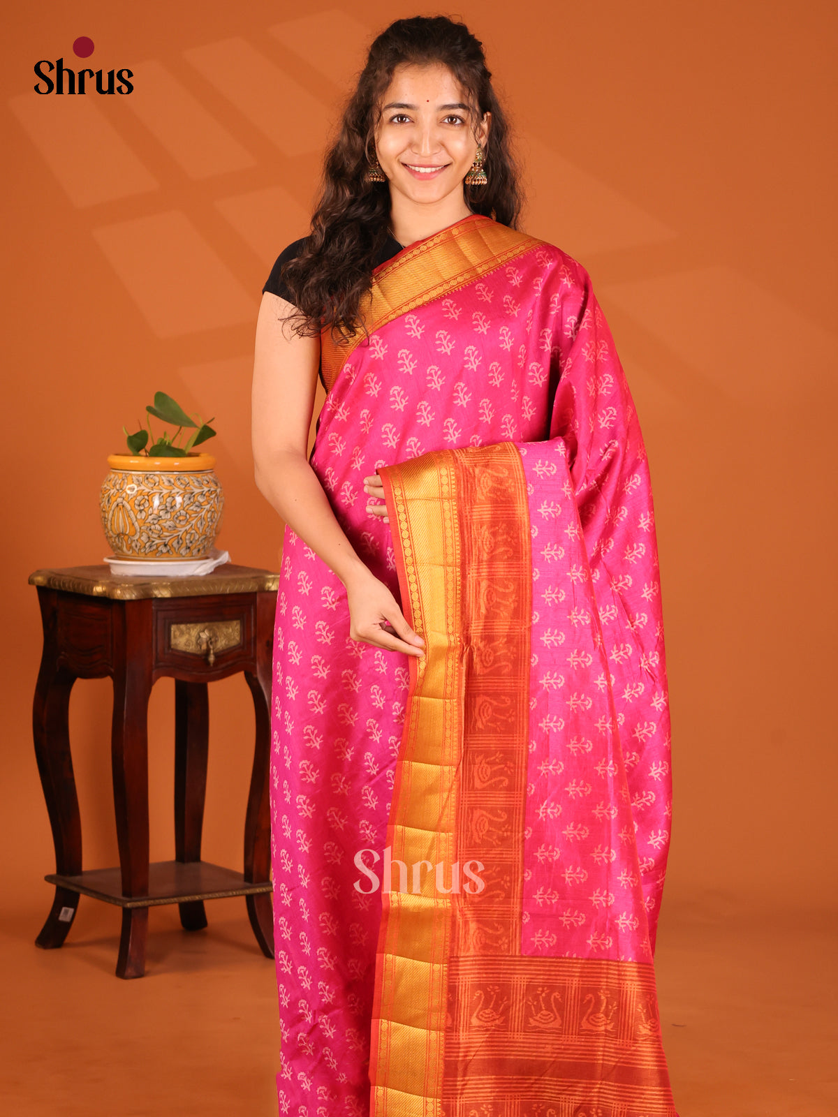 Pink & Orange - Semi Patola Saree - Shop on Shrus.com