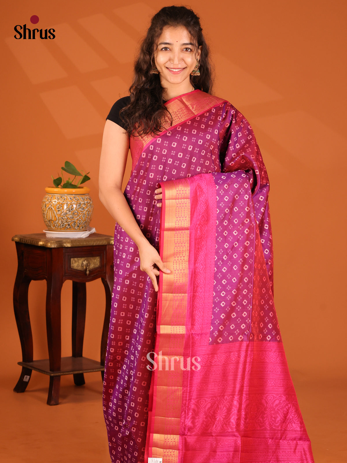 Purple with Pink- Semi Patola Saree - Shop on Shrus.com