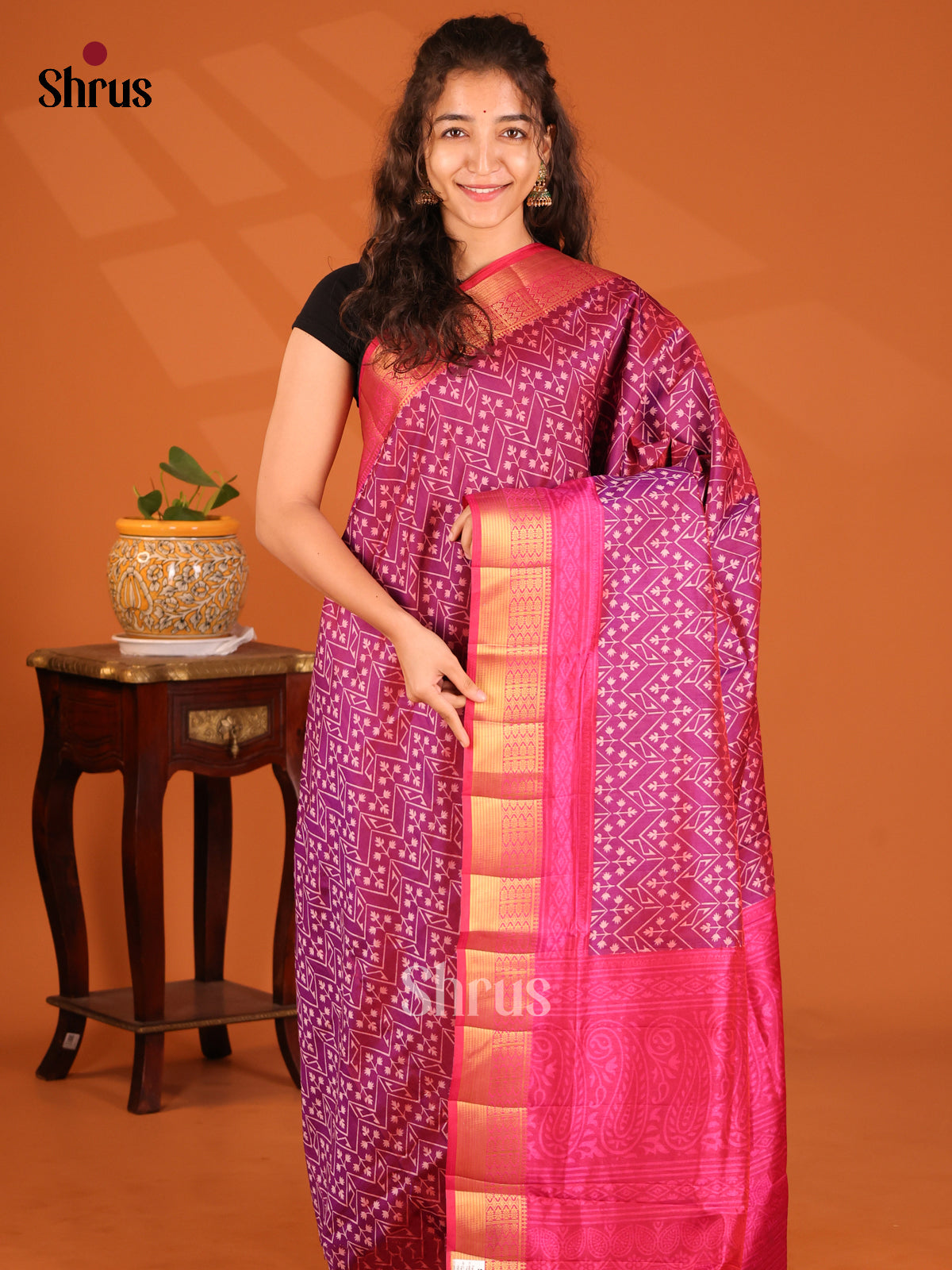 Purple with Pink - Semi Patola Saree - Shop on Shrus.com