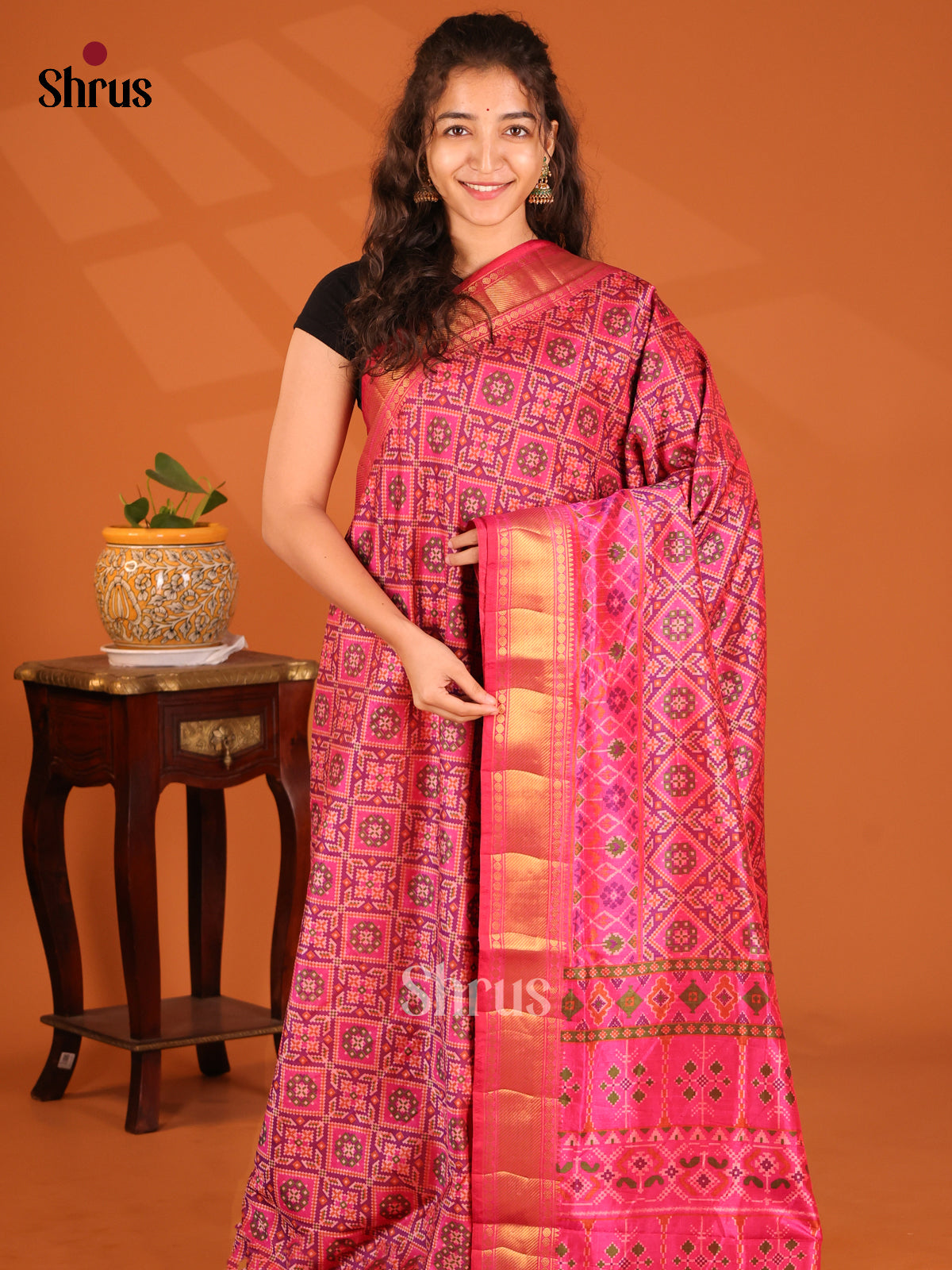 Pink- Semi Patola Saree - Shop on Shrus.com