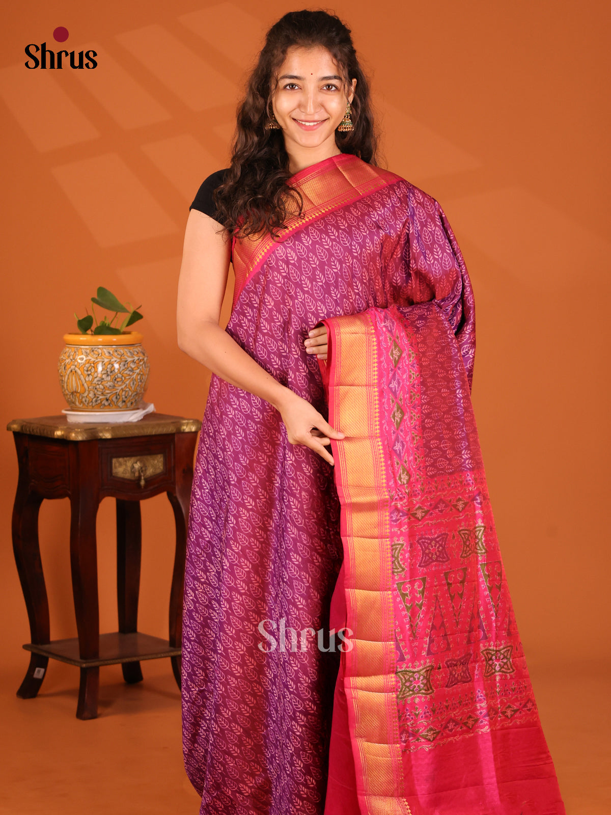 Purple with Pink - Semi Patola Saree - Shop on Shrus.com