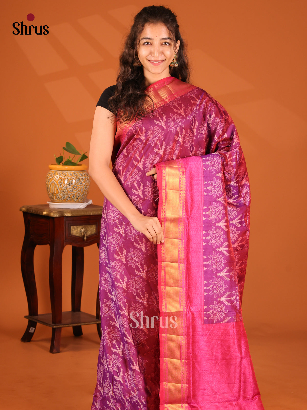 Purple with Pink - Semi Patola Saree - Shop on Shrus.com