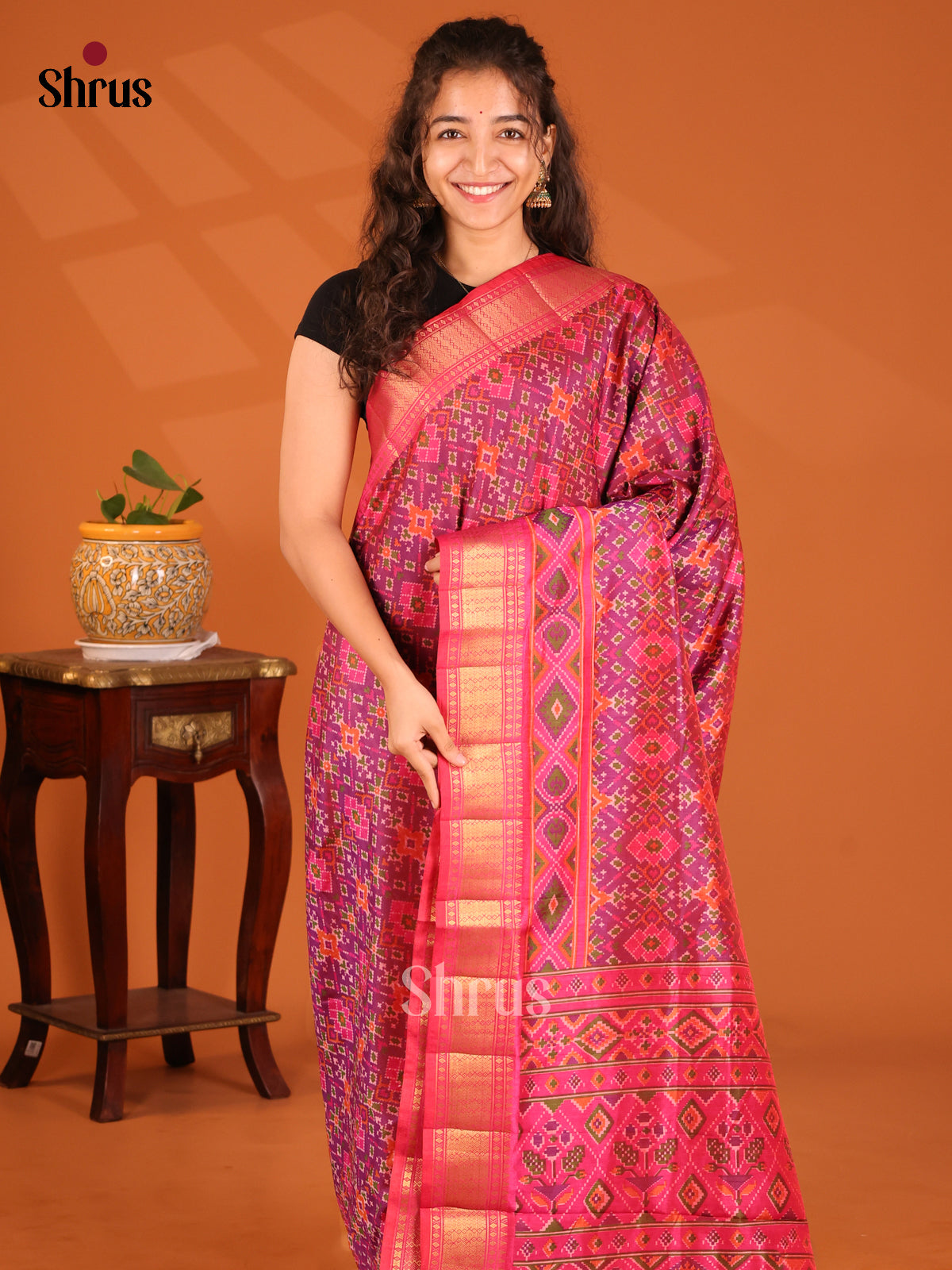 Purple with Pink - Semi Patola Saree - Shop on Shrus.com