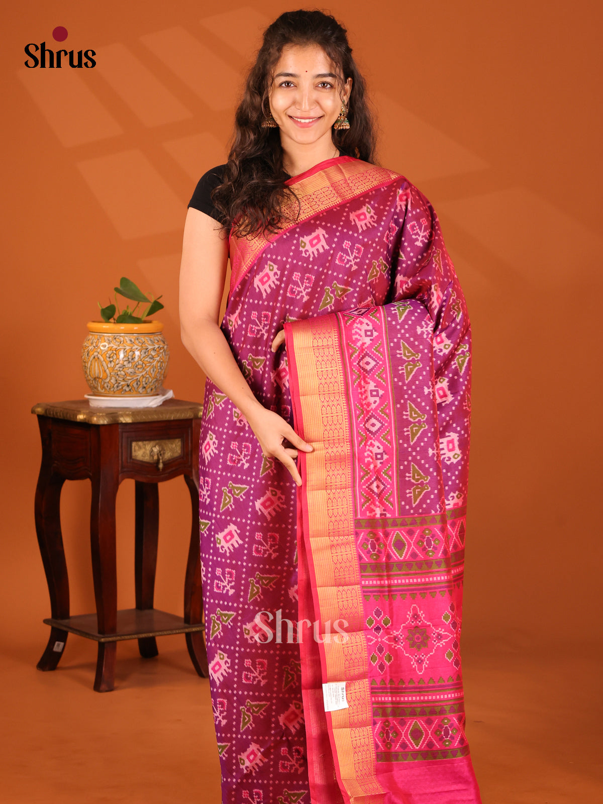 Purple & Pink- Semi Patola Saree - Shop on Shrus.com