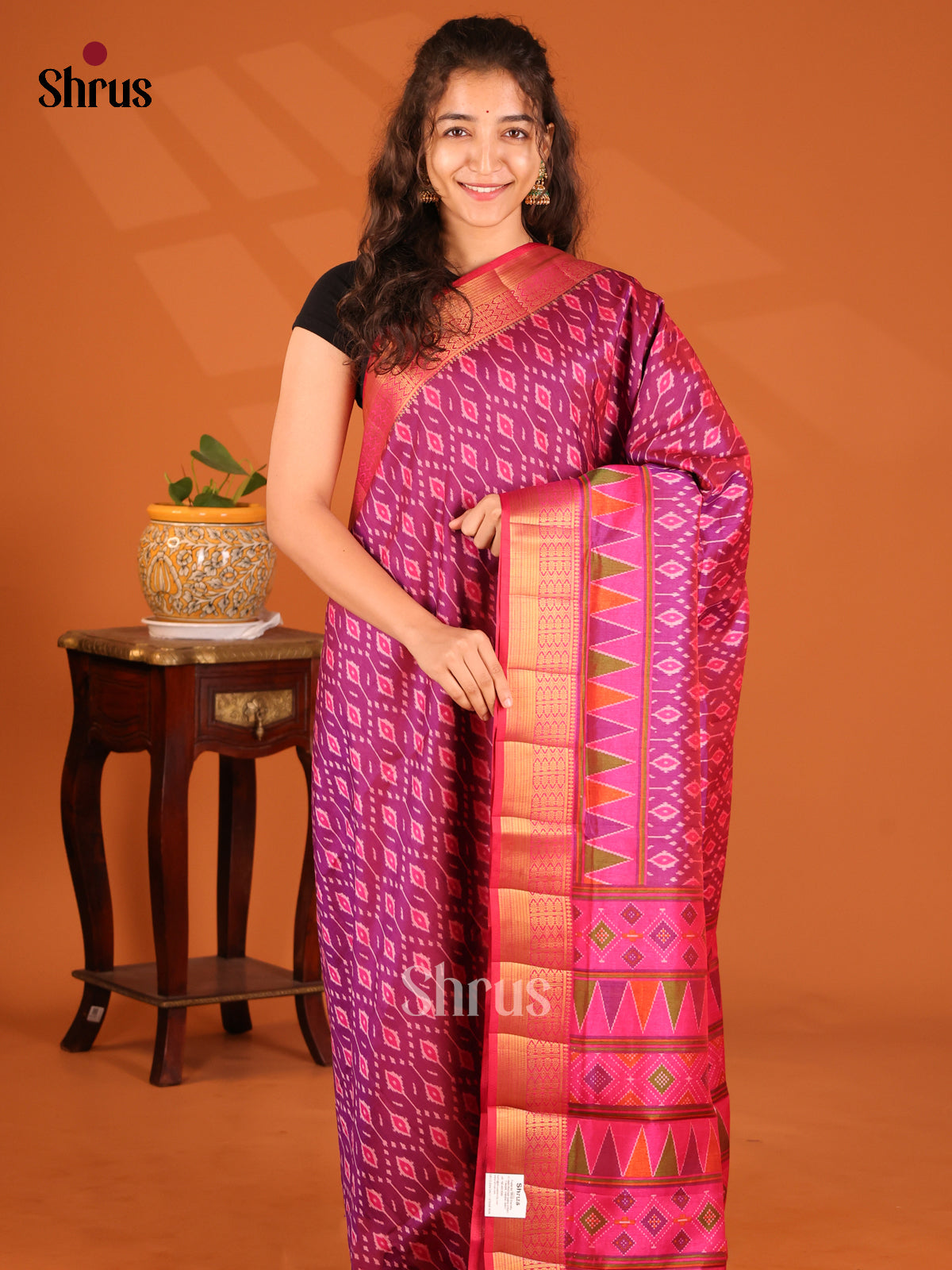 Purple with Pink - Semi Patola Saree - Shop on Shrus.com