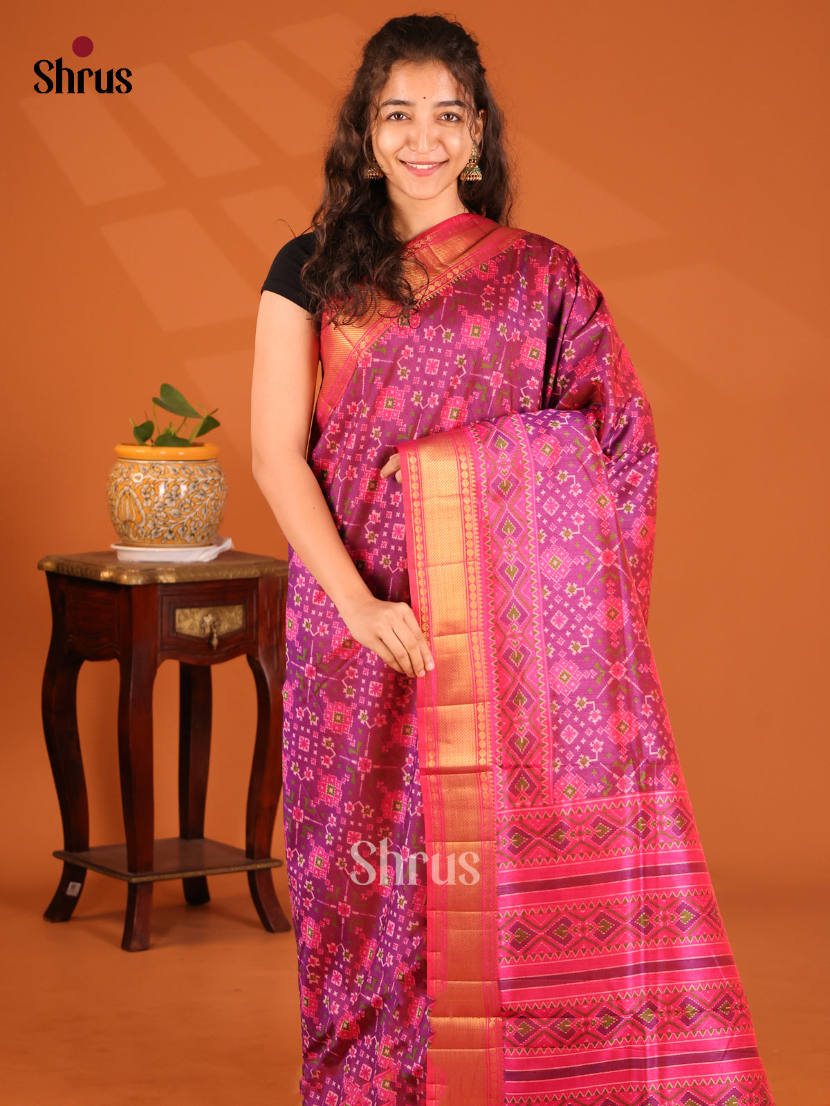 Purple & Pink - Semi Patola Saree - Shop on Shrus.com
