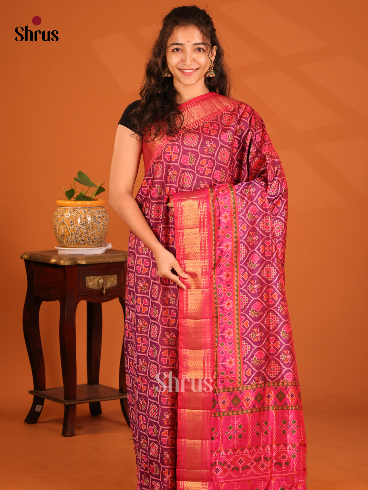 Purple with Pink - Semi Patola Saree - Shop on Shrus.com