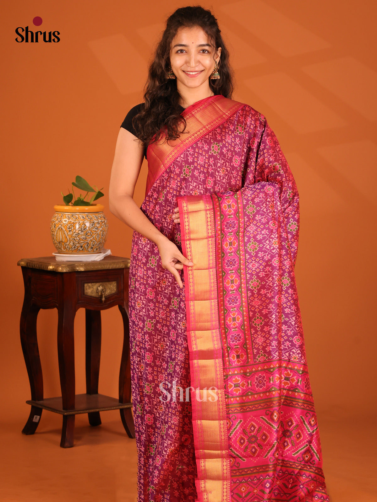 Purple & Pink - Semi Patola Saree - Shop on Shrus.com